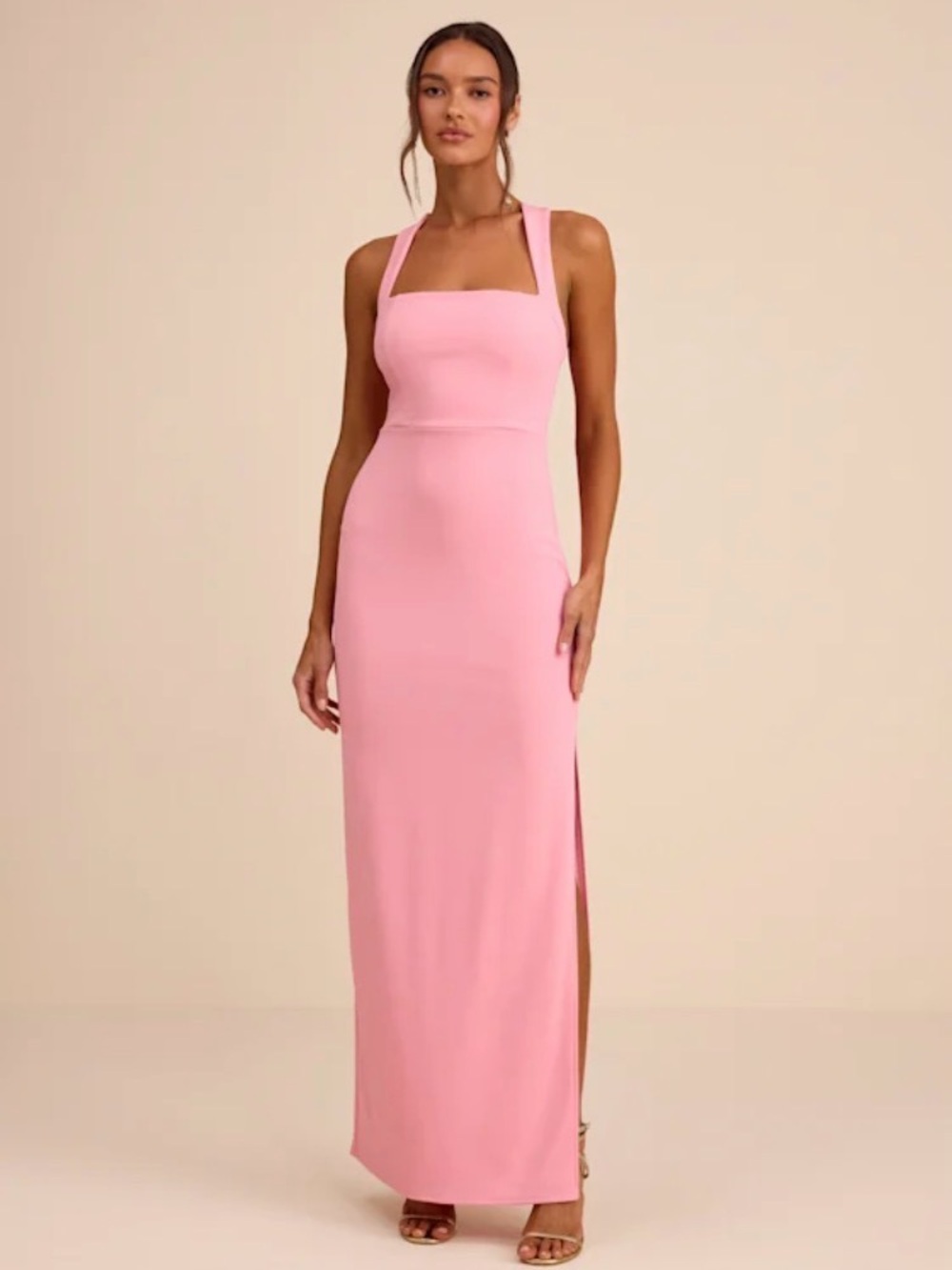 NWT Lulu’s Glamorous Dedication Pink Sleeveless Column Maxi Dress Size Med